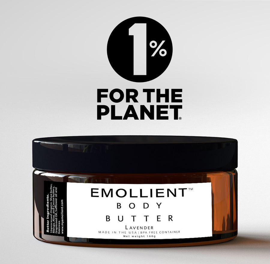 jar of lavender body butter with 1% for the planet logo